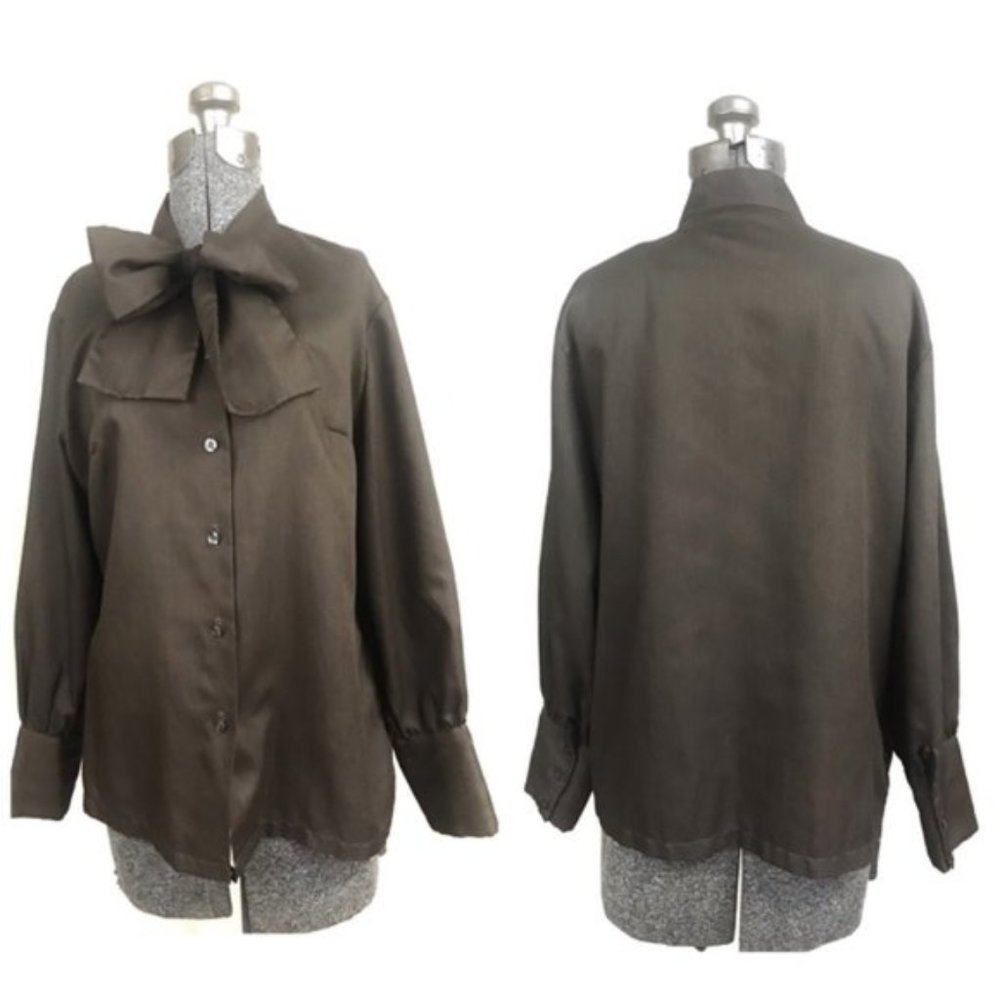 Vintage Chocolate Brown Secretary Blouse Medium